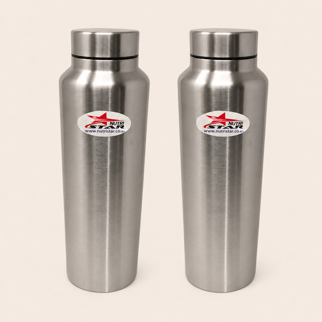 Nutristar 1 litre stainless steel water bottle with brushed finish and screw-style cap