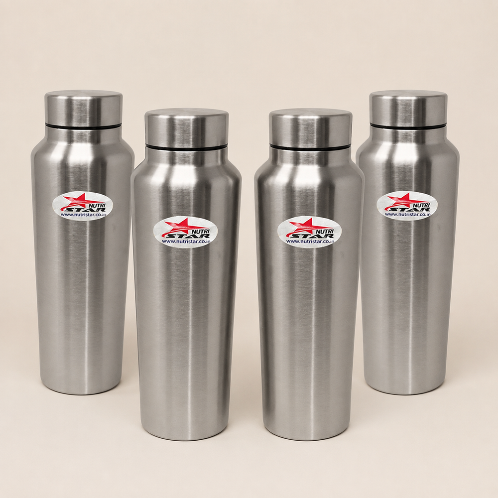Nutristar 1 litre stainless steel water bottle with brushed finish and screw-style cap