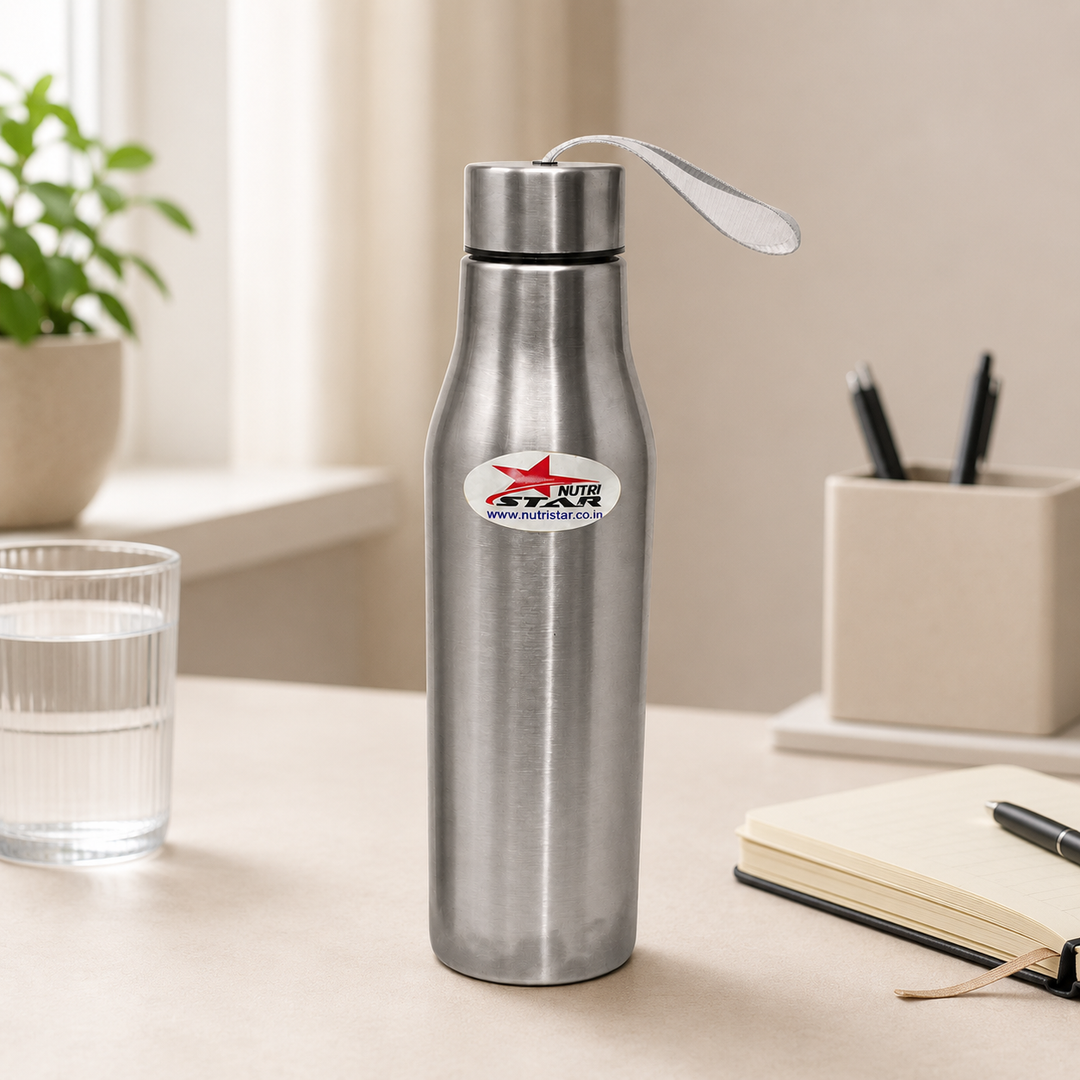 Nutristar stainless steel water bottle with carry strap 1 litre