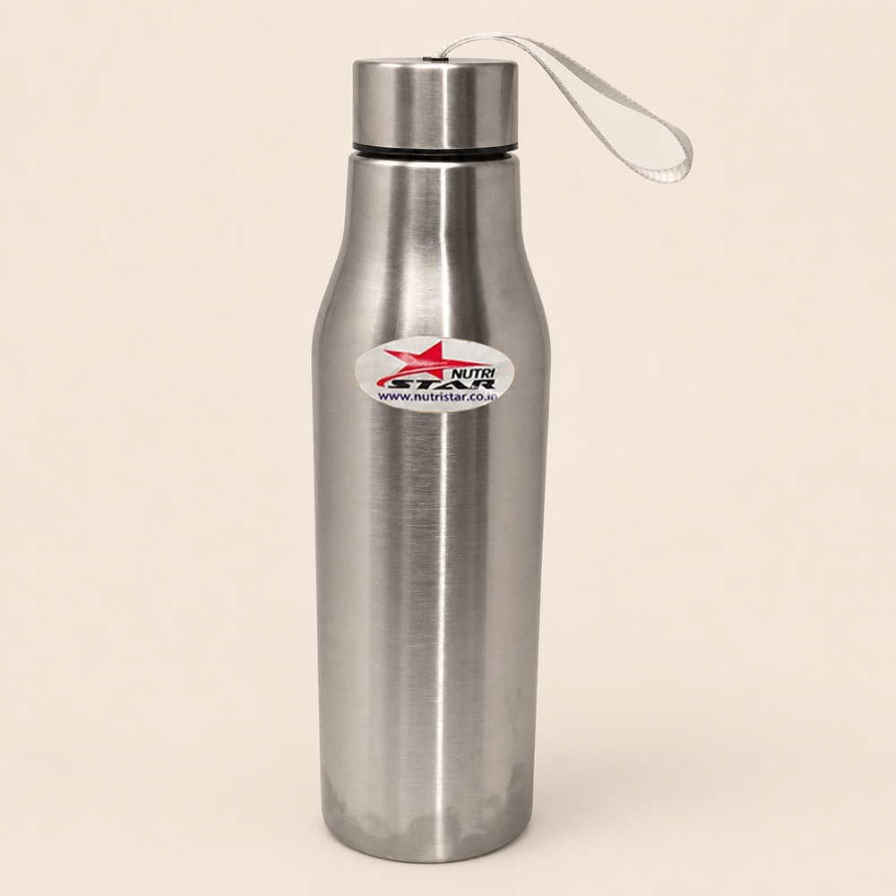 Nutristar stainless steel water bottle with carry strap 1 litre