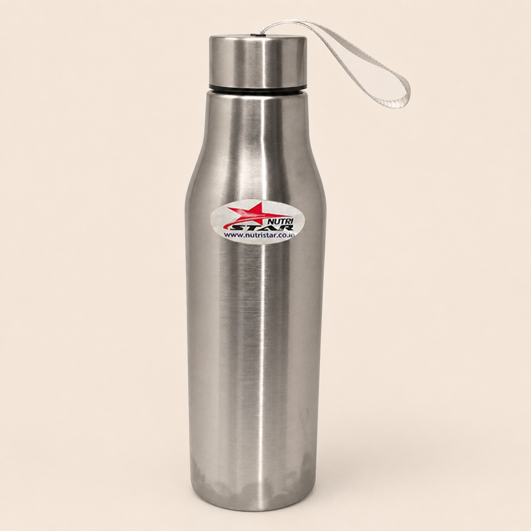 Nutristar stainless steel water bottle with carry strap 1 litre