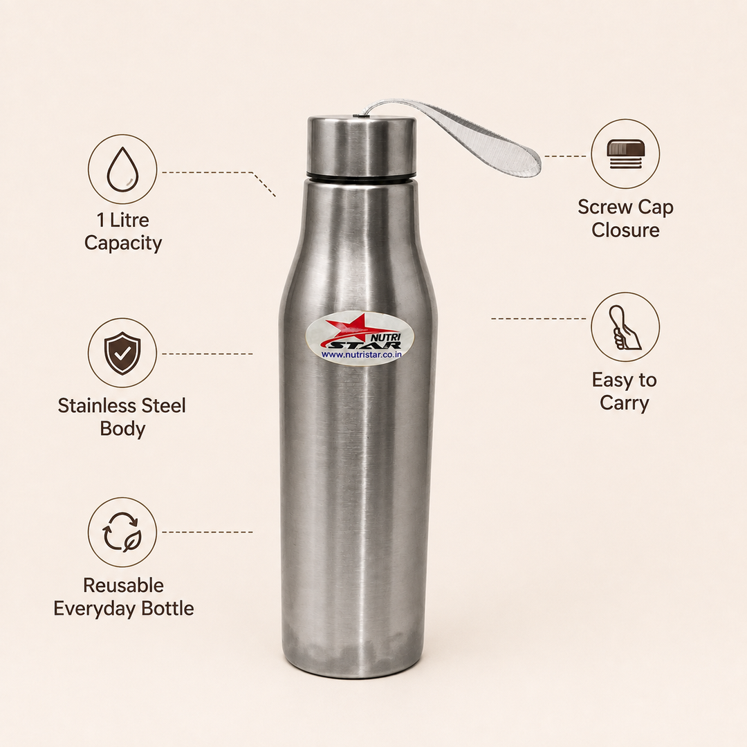Nutristar stainless steel water bottle with carry strap 1 litre
