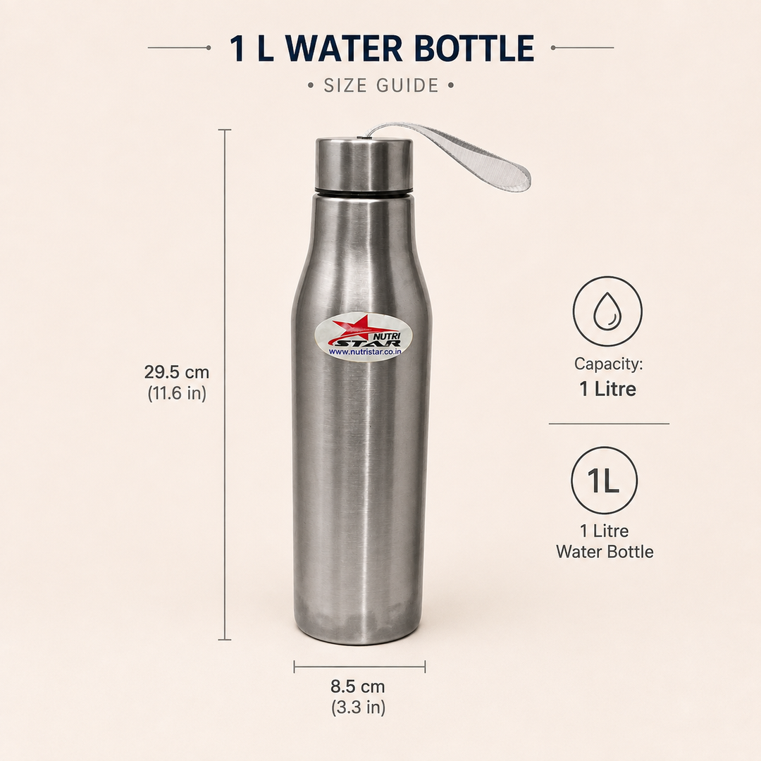 Nutristar stainless steel water bottle with carry strap 1 litre
