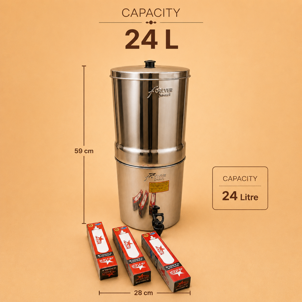 Nutristar stainless steel gravity water filter with tap and upper filtration chamber 24L