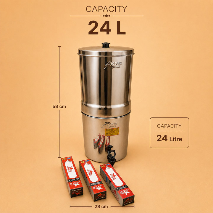 Nutristar stainless steel gravity water filter with tap and upper filtration chamber 24L