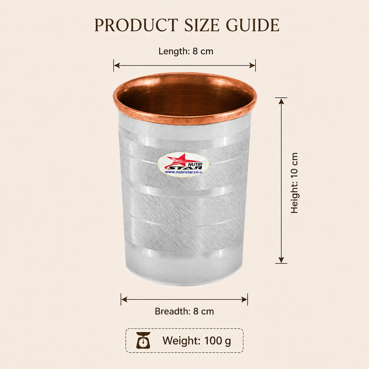 Nutristar stainless steel drinking glasses with copper inner lining and dual tone finish