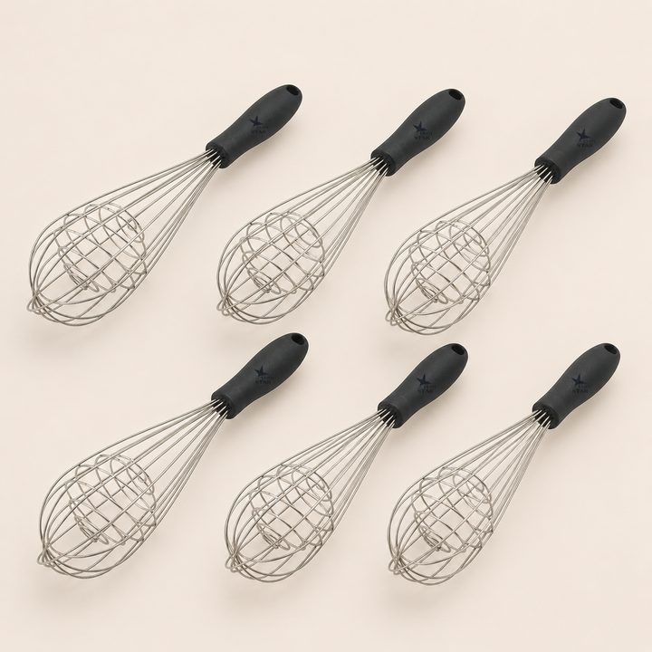 Nutristar 9 inch stainless steel spring whisk with black comfort grip handle for mixing eggs batter cream and sauces with size