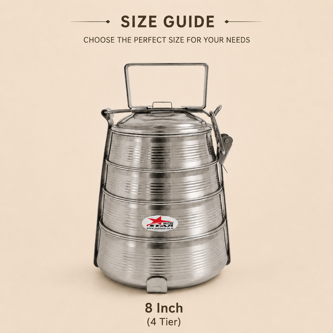 Nutristar stainless steel multi tier tiffin lunch box with carry handle