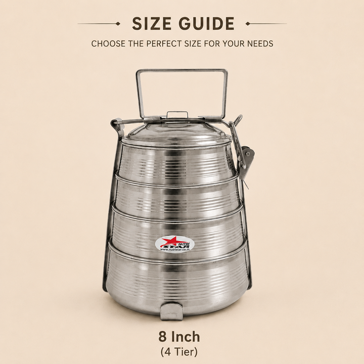 Nutristar stainless steel multi tier tiffin lunch box with carry handle