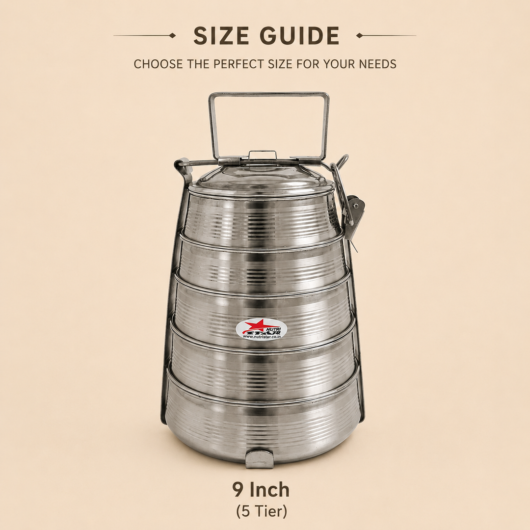 Nutristar stainless steel multi tier tiffin lunch box with carry handle