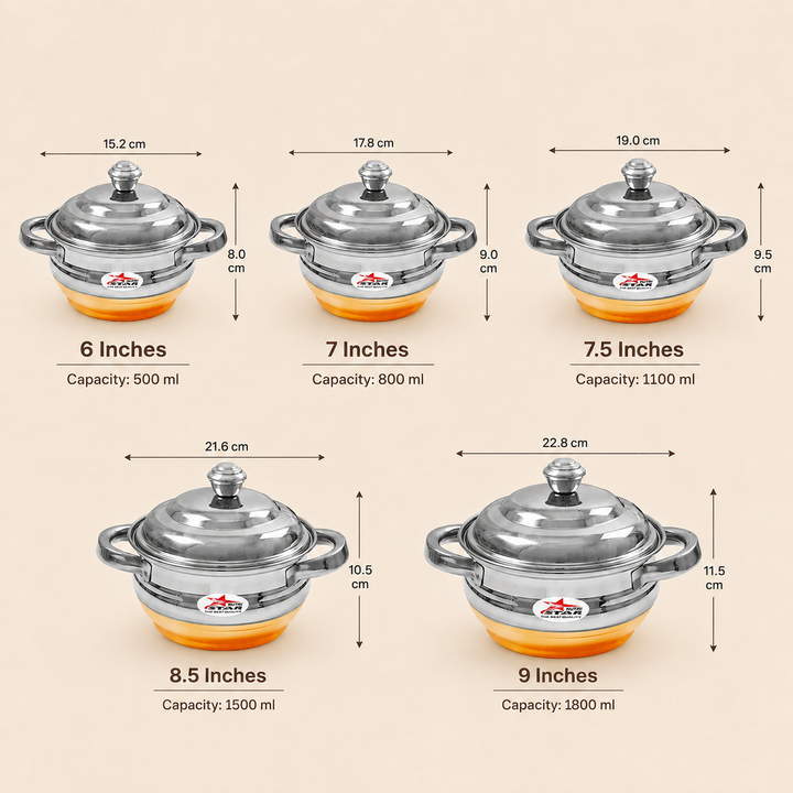 Nutristar stainless steel serving casserole set with copper bottom and lids 5 piece