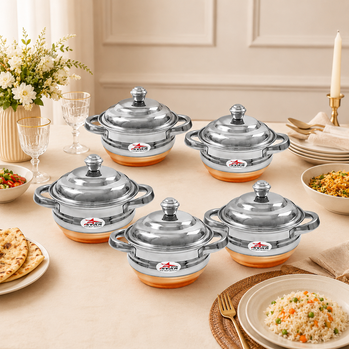 Nutristar stainless steel serving casserole set with copper bottom and lids 5 piece