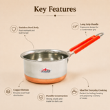Nutristar stainless steel saucepan with copper bottom and orange long handle