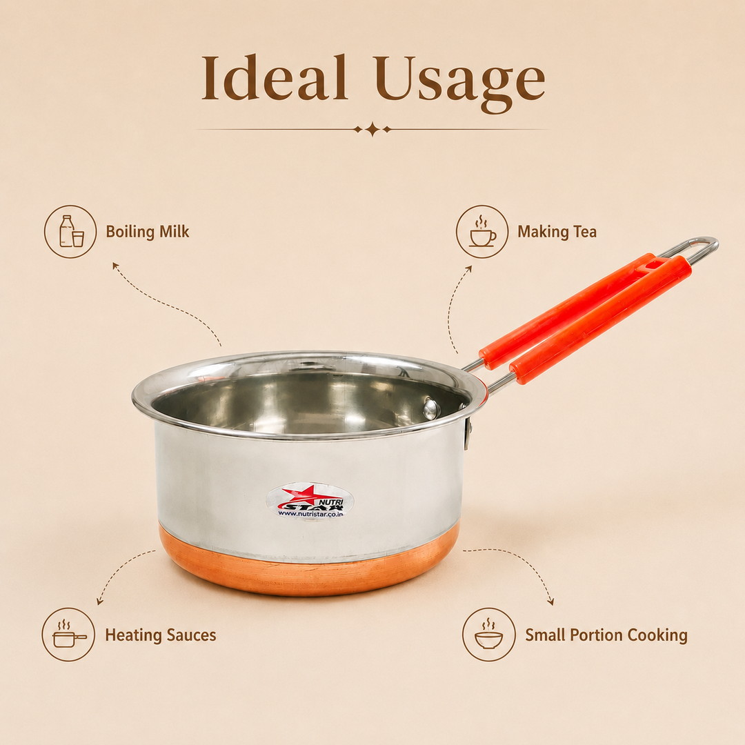 Nutristar stainless steel saucepan with copper bottom and orange long handle