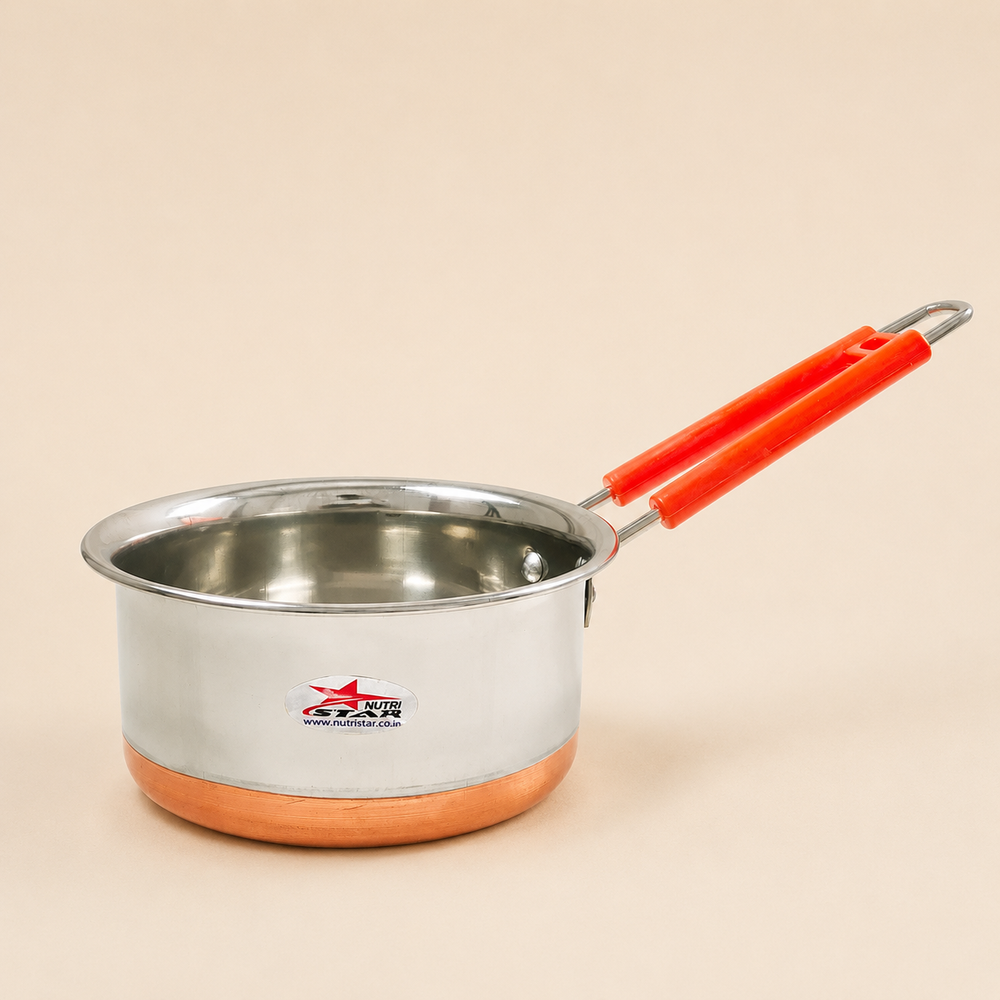 Nutristar stainless steel saucepan with copper bottom and orange long handle