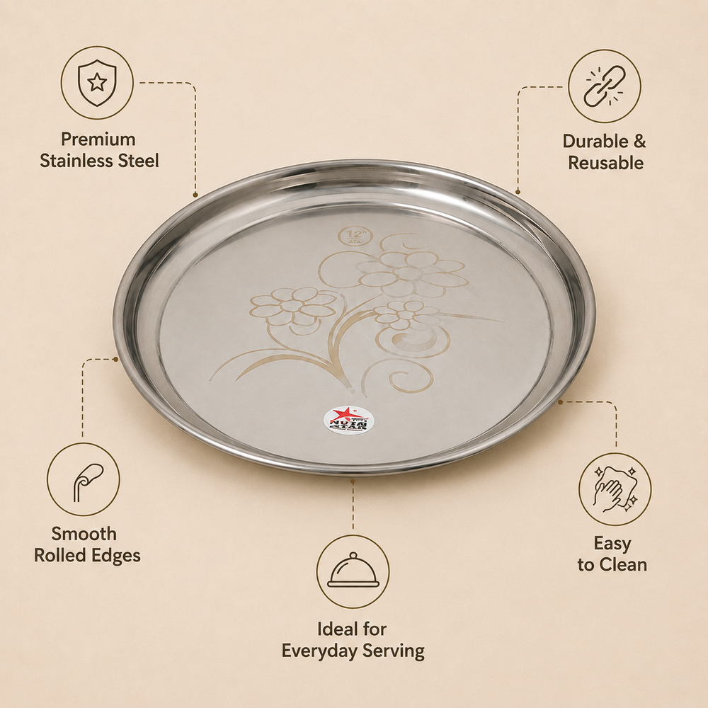 Nutristar 10.5 inch stainless steel floral dinner plates set of 2 with raised rim
