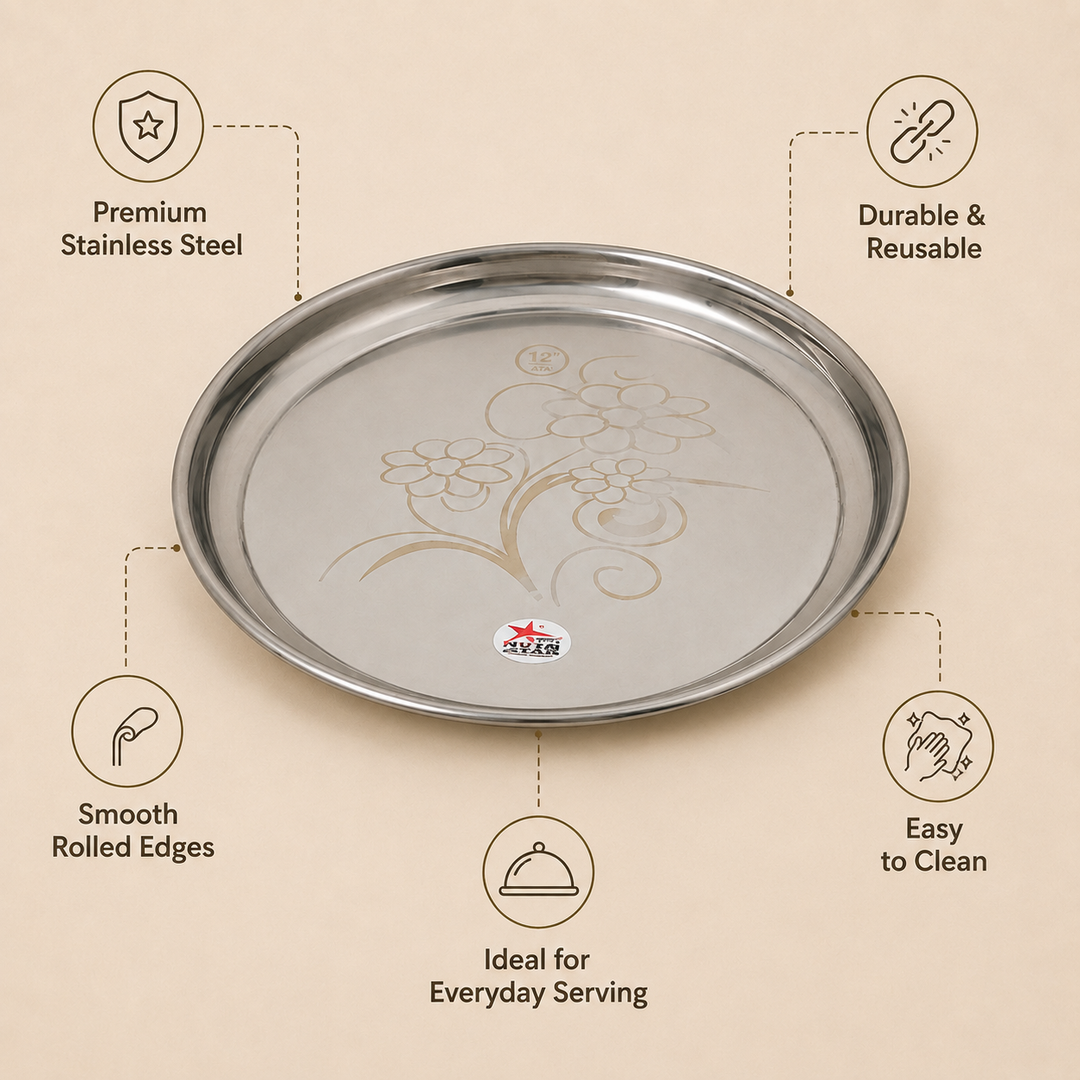 Nutristar 10.5 inch stainless steel floral dinner plates set of 2 with raised rim