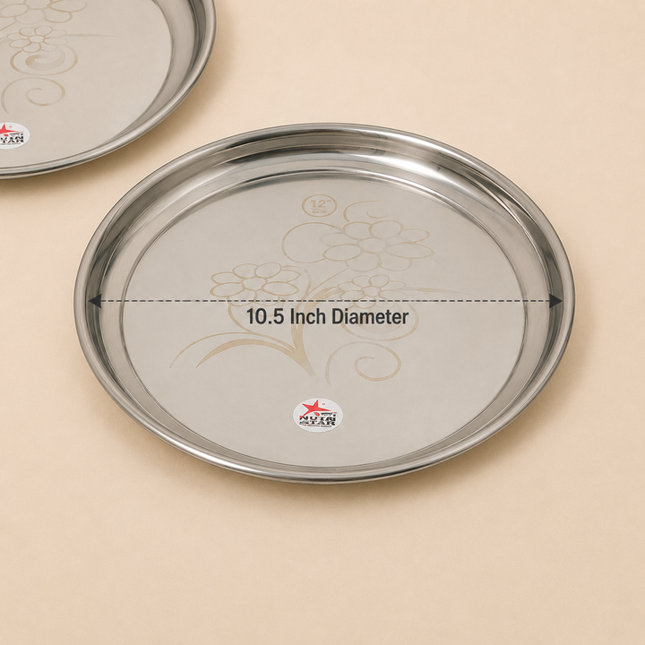 Nutristar 10.5 inch stainless steel floral dinner plates set of 2 with raised rim