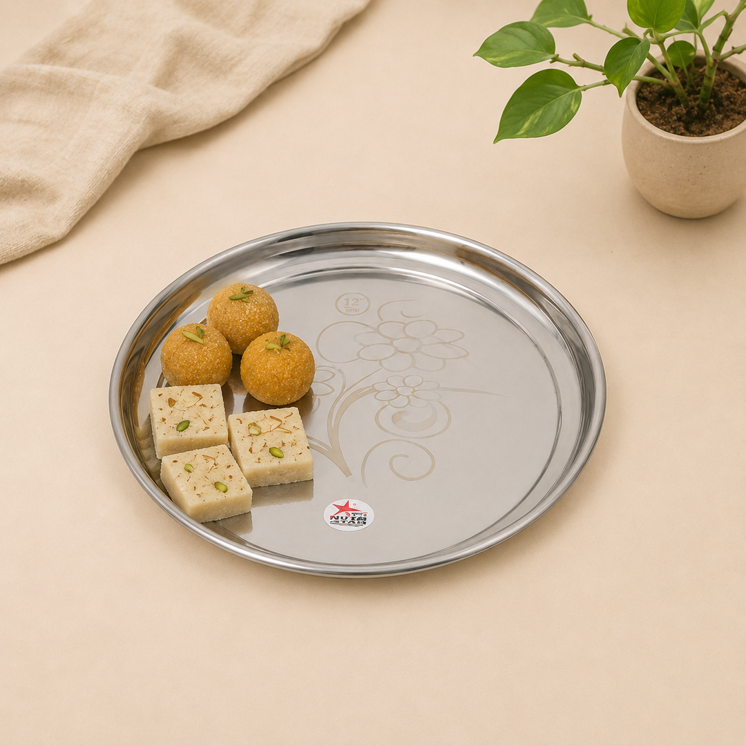 Nutristar 10.5 inch stainless steel floral dinner plates set of 2 with raised rim