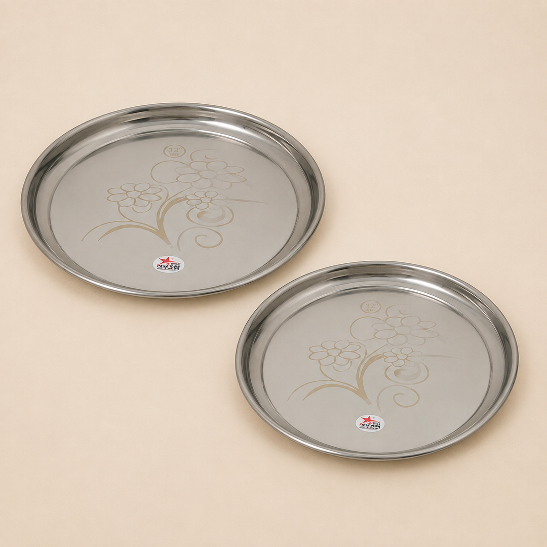 Nutristar 10.5 inch stainless steel floral dinner plates set of 2 with raised rim