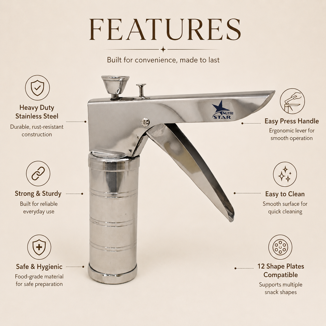 Nutristar stainless steel hand press sev sancha and chakli maker with manual lever mechanism