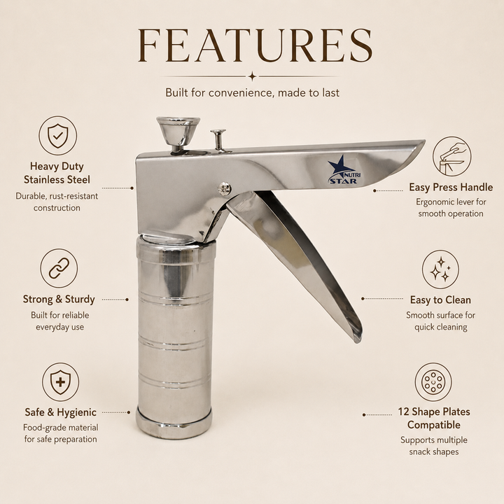Nutristar stainless steel hand press sev sancha and chakli maker with manual lever mechanism