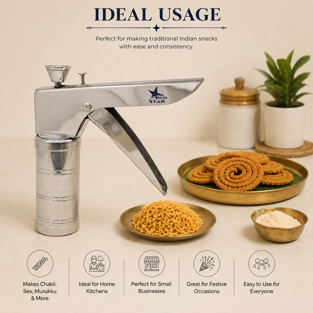 Nutristar stainless steel hand press sev sancha and chakli maker with manual lever mechanism