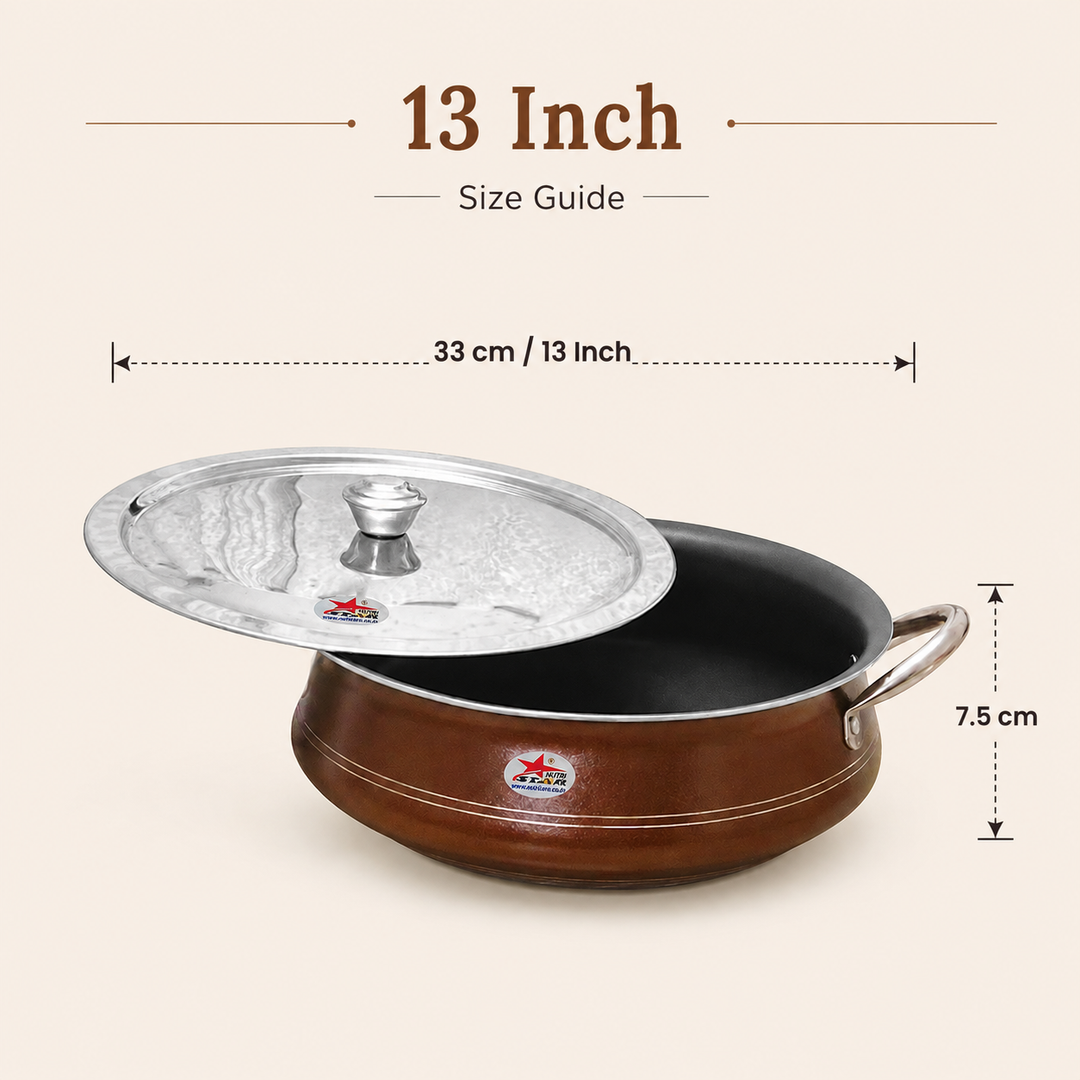 Nutristar Non-Stick Kadai with Stainless Steel Lid &amp; Side Handles – 13, 15 &amp; 17 Inch