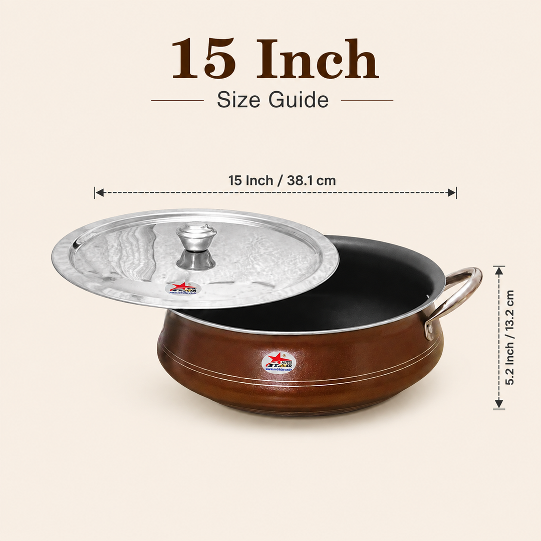 Nutristar Non-Stick Kadai with Stainless Steel Lid &amp; Side Handles – 13, 15 &amp; 17 Inch
