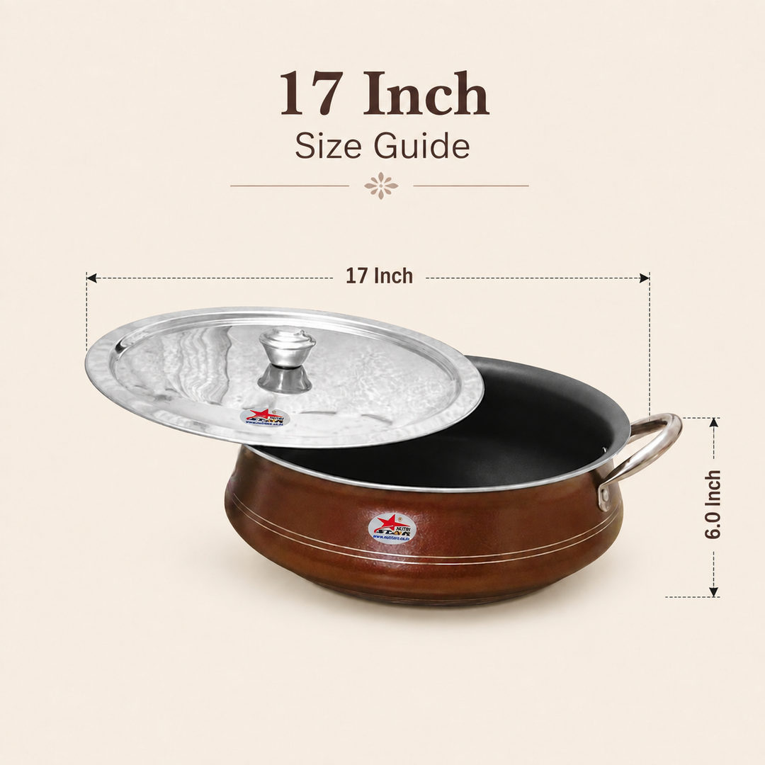 Nutristar Non-Stick Kadai with Stainless Steel Lid &amp; Side Handles – 13, 15 &amp; 17 Inch