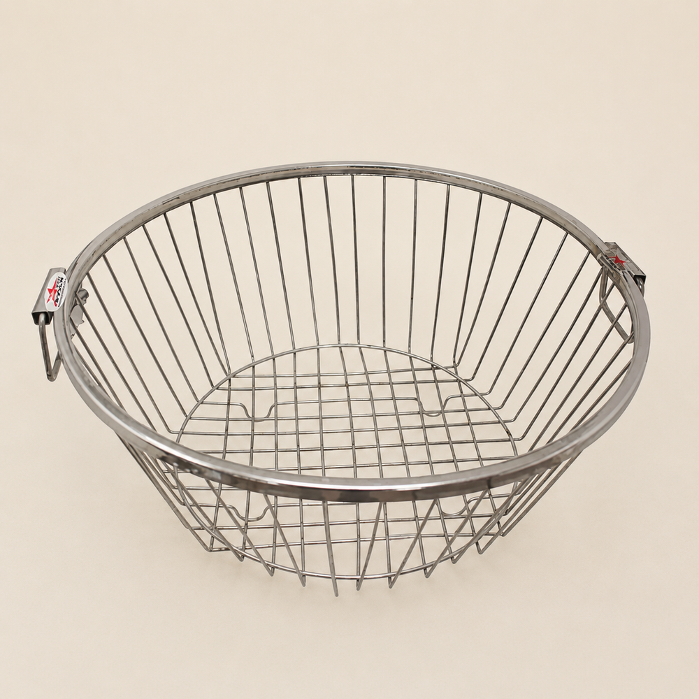 Nutristar stainless steel round dish drainer basket with side handles and open wire drainage design
