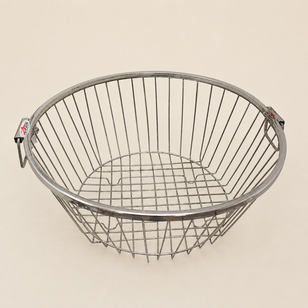 Nutristar stainless steel round dish drainer basket with side handles and open wire drainage design