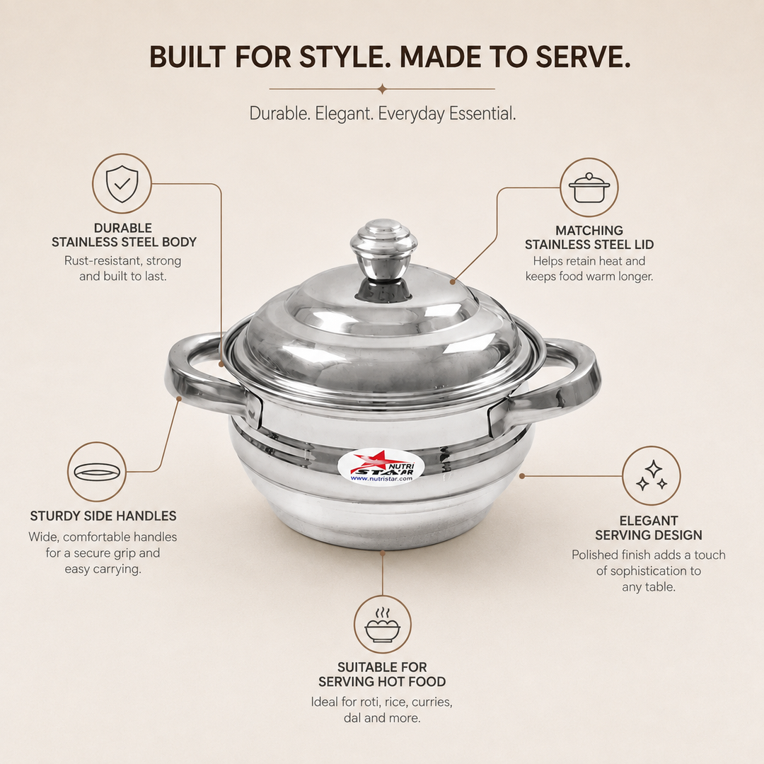 Nutristar stainless steel serving casserole set with lids and side handles