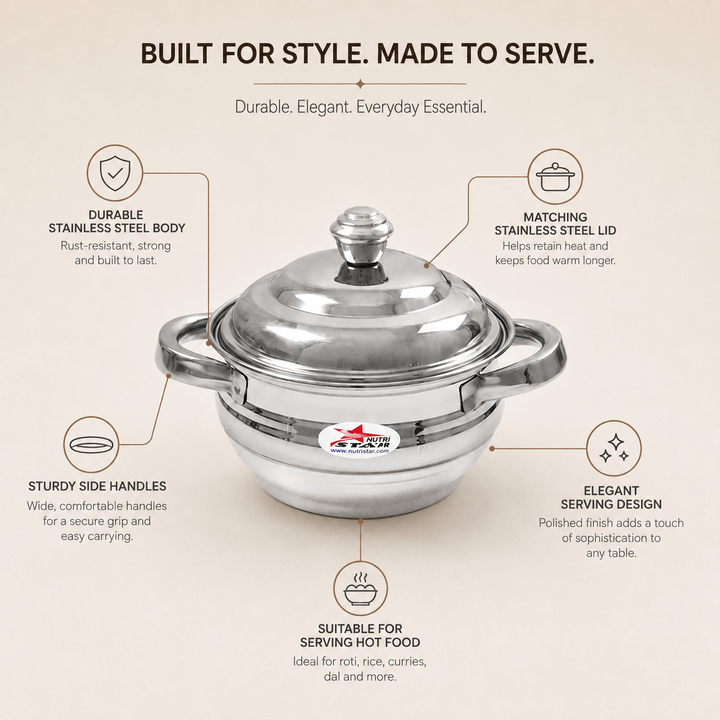 Nutristar stainless steel serving casserole set with lids and side handles