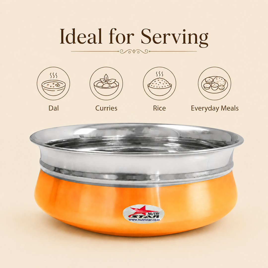 Nutristar stainless steel serving handi with copper finish base