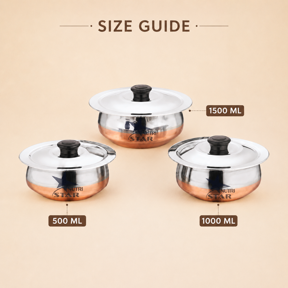 Nutristar stainless steel serving handi set with copper bottom and lids 3 piece