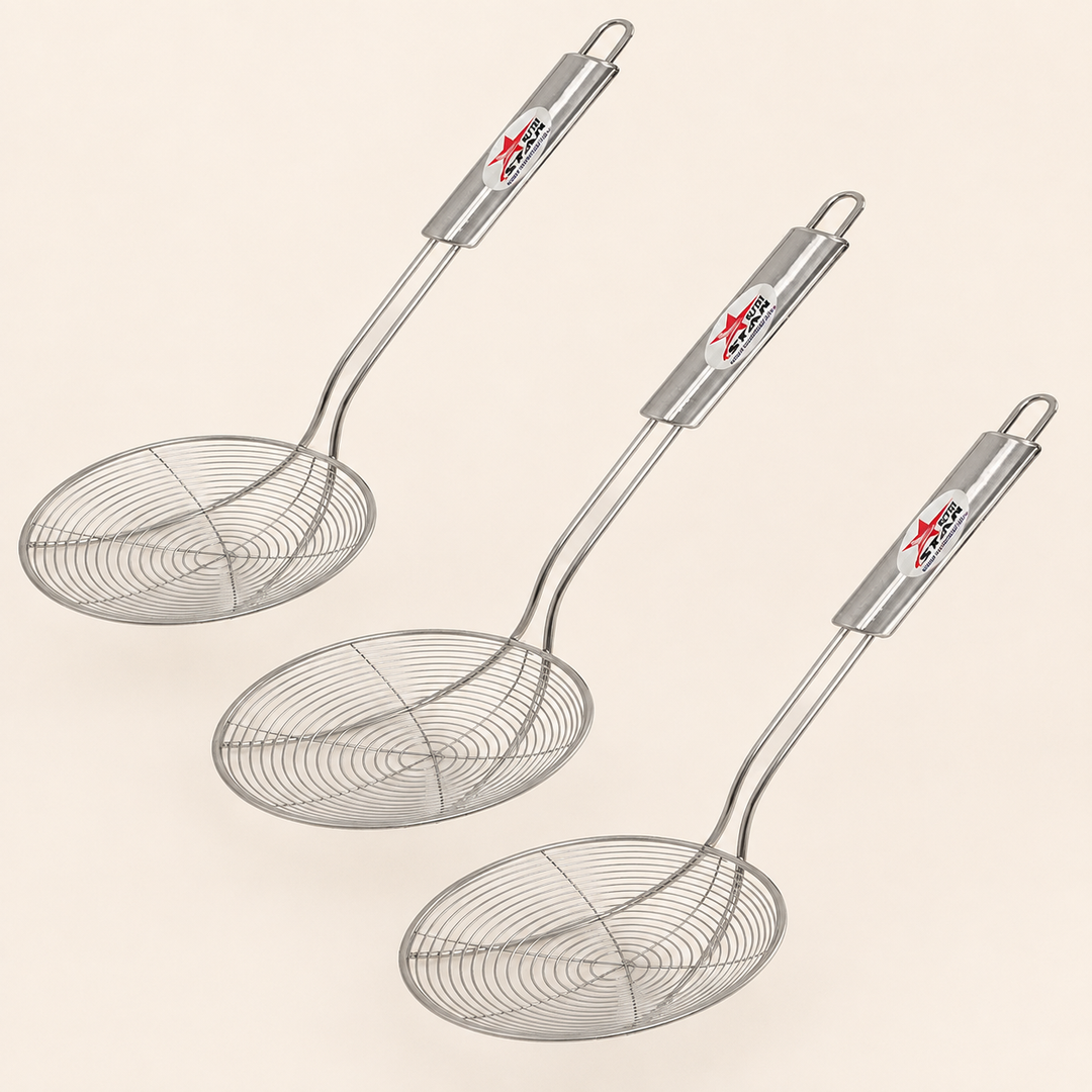 Nutristar stainless steel wire skimmer jhara with long handle