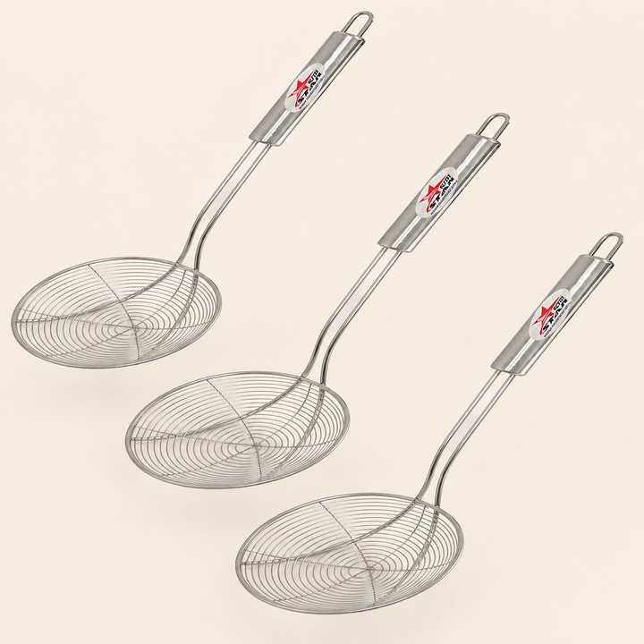 Nutristar stainless steel wire skimmer jhara with long handle