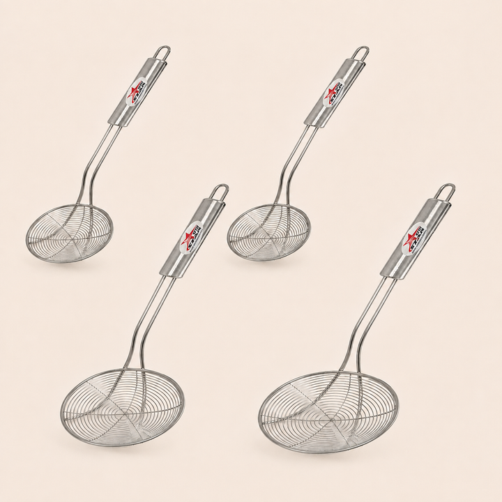 Nutristar stainless steel wire skimmer jhara with long handle
