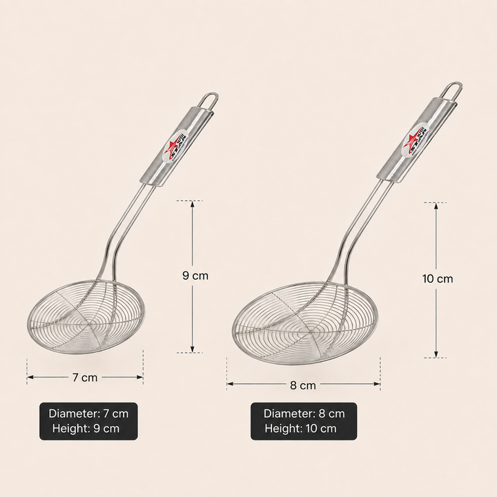 Nutristar stainless steel wire skimmer jhara with long handle