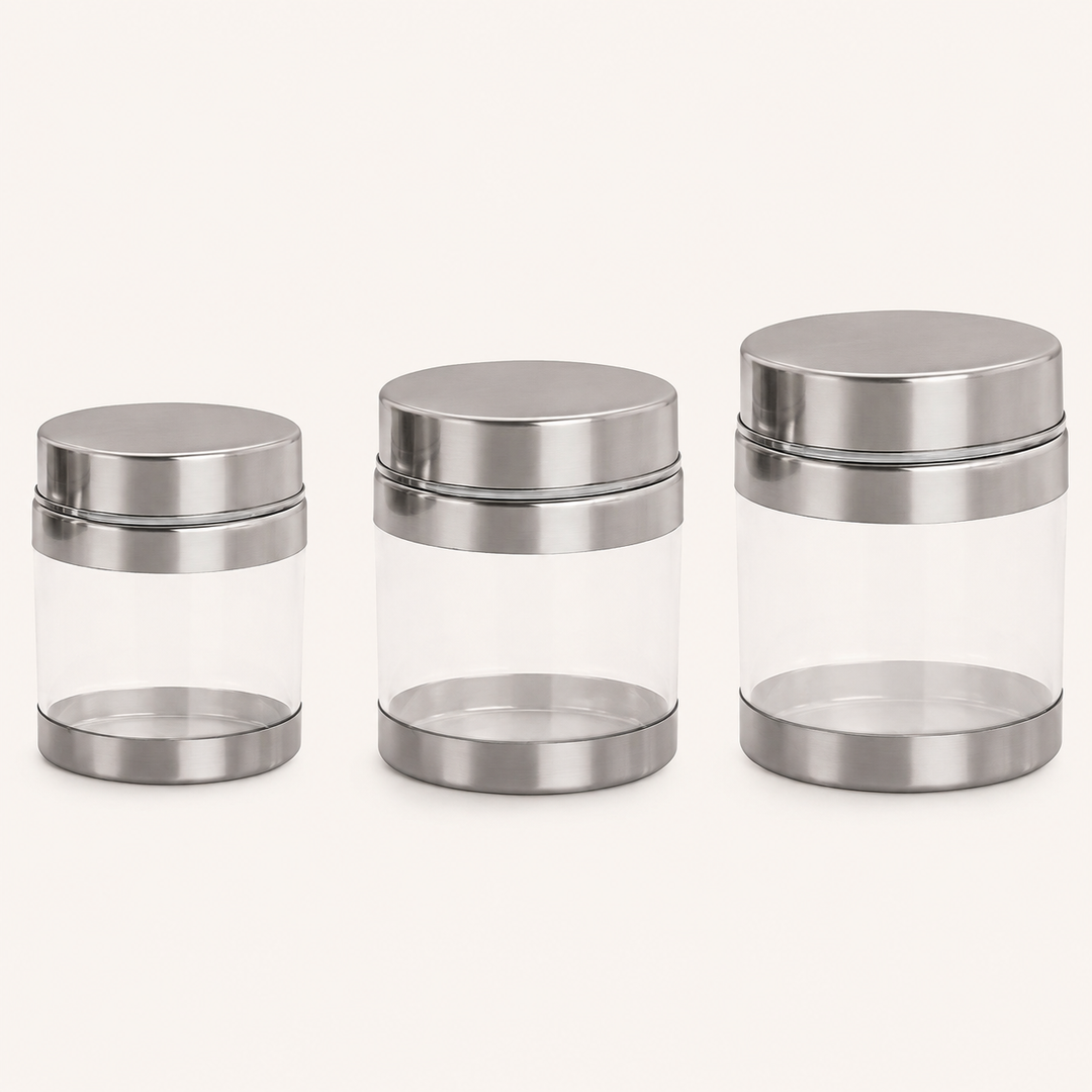 Nutristar transparent kitchen storage container set of 3 with stainless steel lids in assorted sizes
