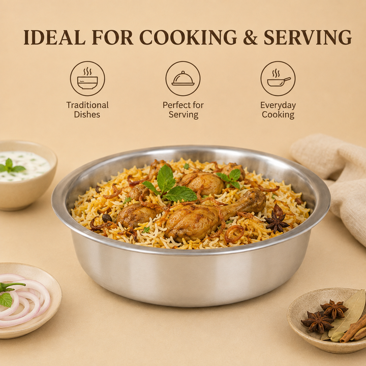 Tapash Triply Stainless Steel Shallow Pot with Lid