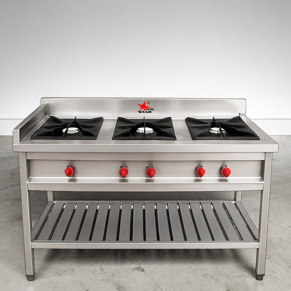 Nutristar Stainless Steel Three Burner Indian Range Stove | Commercial Stove