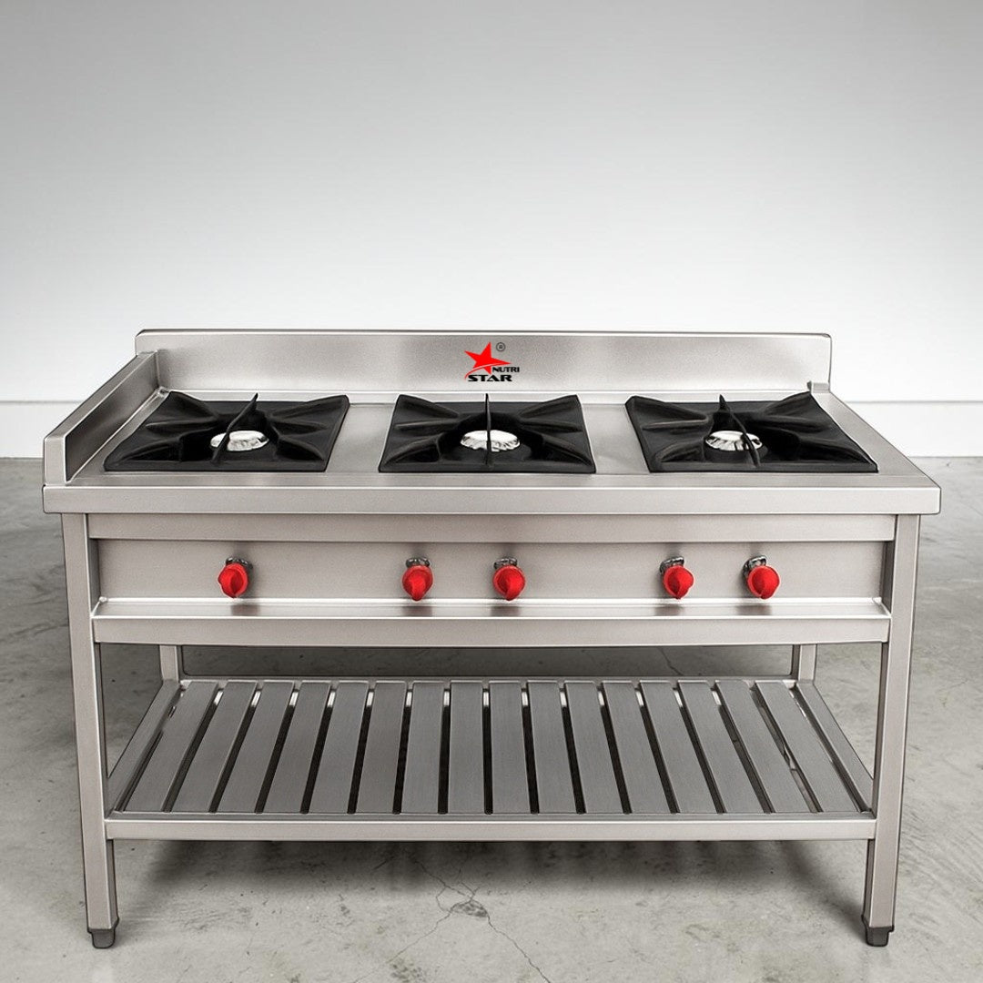 Nutristar Stainless Steel Three Burner Indian Range Stove | Commercial Stove – product image