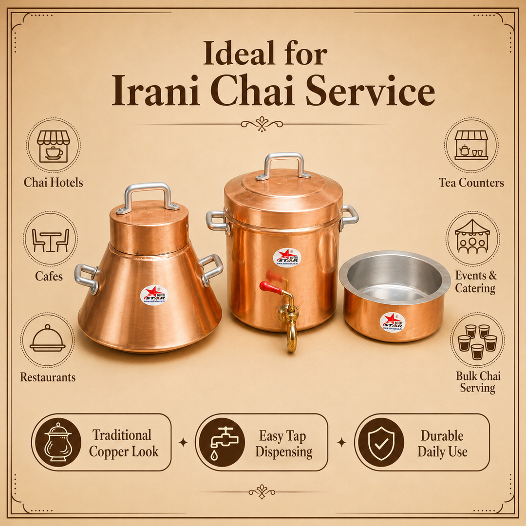 Copper Irani Tea Set Samawar &amp; Copper Patila. Hyderabadi Irani Chai Set. - size guide
