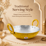 Brass Kadhai Cooking Pot, Brass Fry Pan/Wok, Tin Coating Inside Its Surface.