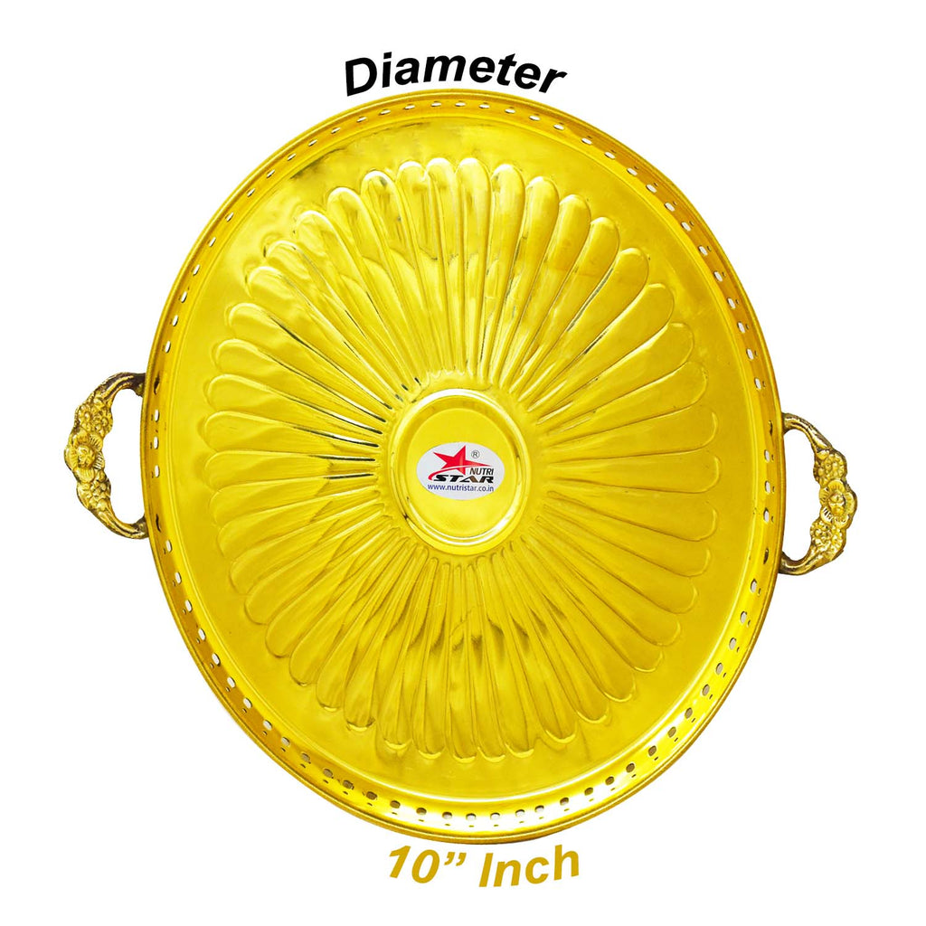 Gold Coated Tray, Round Tray Serving Tray with Handles
