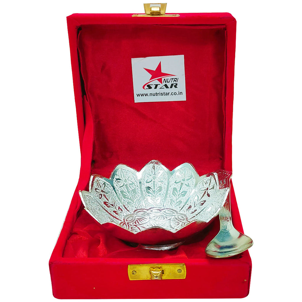 Fruit Bowl Kamal Silver Red Box  Bowl and Spoon (Set of 20)