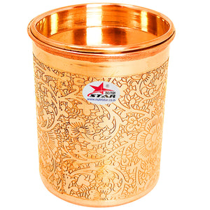 Copper Glass with Lid, Tumbler Glass, Handcrafted design, Capacity 300 ML