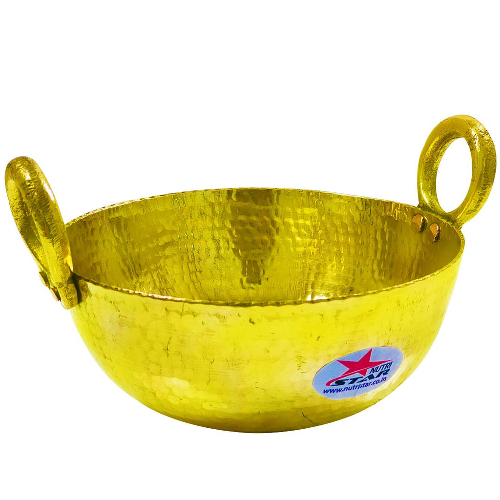 Brass Kadhai 1L | Brass Kadai for Cooking and Serving | Non-Stick | Wok for  cooking | Tin Coating (Medium, Golden Brass)